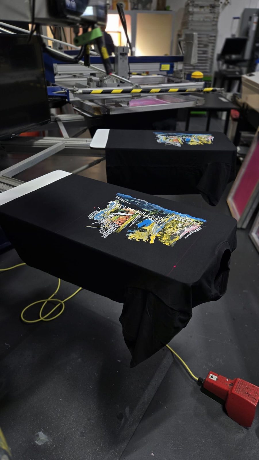 Custom screen-printed shirt fresh off the press