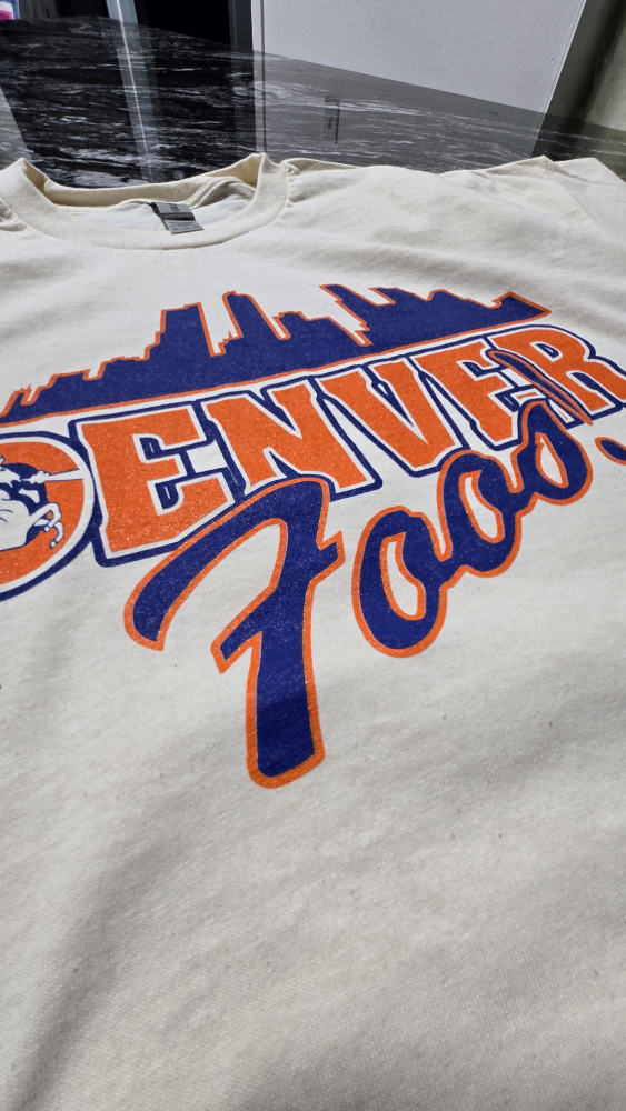 Denver Foos Barber Shop tee with city skyline graphic