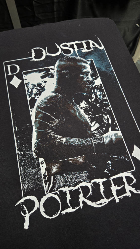 Dustin Poirier fight-card themed tee design in blue and black